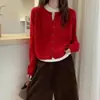 Vento suave, borda enrolada, gola redonda, cardigã tricotado 100% lã pura, blusa feminina de caimento solto, camada base outono/inverno, suéter, peça externa