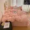 Novo Conjunto de Quatro Peças em Algodão Lavado Liso Ultra Macio, Conjunto de Três Peças Ultra Macio para Cama de Dormitório Estudantil, Capa de Edredom de Peça Única, Estilo Lençol com Elástico