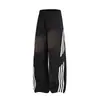 Calça Casual de Paraquedista Estilo Americano com Zíper Lateral de Dupla Forma, Listrada, Secagem Rápida, Perna Larga Reta, Casual Esportiva para Caminhada