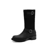 Botines Maillard de caña media 2026 con tacón grueso de 4 cm, botines Martin de moda con hebilla de cinturón, zapatos versátiles casuales retro estilo western para mujer