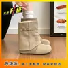 Botas Bootcut Emagrecedoras Versáteis Estilo Coreano Branco Fivela Fashion Retrô Salto Alto Birkenstock Botas de Cano Curto Femininas Chegada Nova Outono 2026