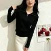 Suéter tipo polo con media cremallera, top de punto para mujer, nuevo estilo primavera/otoño, con capa interior engrosada, adecuado para usar en capas en otoño e invierno