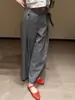 Pantalones de traje grises de alta gama, estilo francés sofisticado para el trabajo, principios de otoño de 2026, estilo europeo súper popular, muy elegantes, para figura de pera, pantalones de pierna ancha que disimulan las caderas