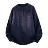 Suéter de Punto Bordado para Montar a Caballo para Hombres y Parejas, Cuello Henley, Tejido de Trenza, Estilo Old Money, Venta al por Mayor de Fábrica Transfronteriza
