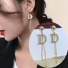 Pendientes Largos con Borla Geométrica Full Diamante para Mujer B515 S925 Aguja de Plata Estilo Coreano Moda Versátil Modernos Colgantes de Oreja Estilo Hong Kong