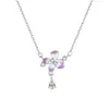 Colar S925 Prata Esterlina Esmalte Rosa e Roxo Cauda de Andorinha para Mulheres com Pingentes, Corrente Versátil Moda Estilo Fresco e Floresta para Clavícula Flor