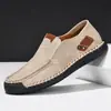 Sapatos Masculinos Costurados Semi-Artesanais, Sapatos Casuais de Couro Planos Slip-On para Uso Externo, Mocassins de Cano Baixo Tamanho Grande