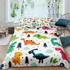 Amazon transfronterizo juego de tres piezas lindo estampado de dinosaurio de dibujos animados poliéster ropa de cama comercio exterior textil para el hogar al por mayor
