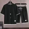 Conjunto de Verano Delgado de Tejido Waffle para Hombre: Camisa de Manga Corta de Seda de Hielo de Secado Rápido y Pantalones Cortos Deportivos Casuales