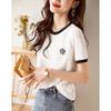 2025 Nuevo Estilo de Verano Simple y Moderno Combinación de Colores Textura Versátil Waffle Transpirable Camiseta de Punto de Manga Corta para Mujer