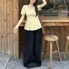 Camiseta de Manga Corta con Cuello Cuadrado para Mujer, Talla Grande de Verano, Favorecedora para Figuras Curvilíneas, Top Irregular con Volantes Dopamina