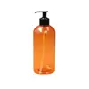 Botella de plástico dorada naranja de 500 ml para desinfectante de manos Botella con bomba de loción Botella Boston para champú de baño
