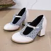 Salto Alto Feminino Estilo Britânico Retrô Patchwork Salto Bloco Salto Alto Tira em T Tira no Tornozelo Comércio Exterior Sapatos Femininos de Salto Alto