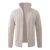 Cárdigan de punto trenzado con cuello alto para hombre, engrosado para otoño e invierno, suéter de punto trenzado con patrón de rombos, prenda exterior casual para hombre, stock de fábrica