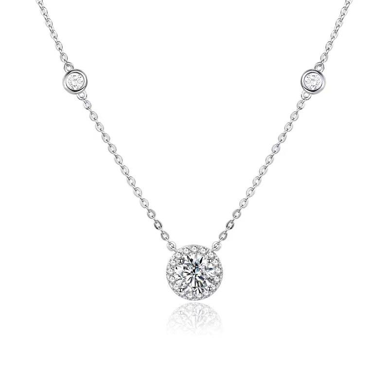 智贝详情图_12一克拉圆包星点项链女仿真莫桑石锁骨链直播货源