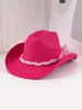 Sombrero de Vaquero de Fieltro Dulce y Picante, Cálido y Protector del Sol, con Lazo de Perlas y Cinta, Sombrero de San Valentín para Mujer, Sombrero Atmosférico