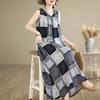 Saia Longa Tamanho Grande Feminina Verão Estilo Étnico Retrô Solta Estampada Sem Mangas Algodão Seda Longa Vestido Pulôver Colete