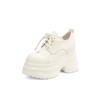 Sapatos Femininos de Couro de Camada Única com Plataforma Chunky de Salto Grosso, Cadarço, Bico Redondo, Aumento de Altura, 12cm de Espessura, Novidade Primavera 2025