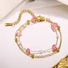 Pulseira Transfronteiriça de Aço Inoxidável com Pedra Natural para Mulheres, Moderna e Simples, Várias Pulseiras de Corrente Banhadas a Ouro 18K, Pulseiras de Aço Titânio