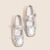Novo Produto Francês~Sapatos Mary Jane de Bico Quadrado Prata e Boca Baixa para Mulheres 2025 Verão Novo Couro Macio Laço Sapatilhas
