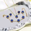 Juego de joyería de acero inoxidable de trébol de cinco hojas, pulsera, collar y juego de pendientes de flor de cinco hojas simple y elegante, joyería que no se decolora