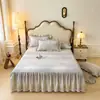 Saia de cama estilo peça única escovada 100% algodão estilo pastoral coreano puro algodão amigo da pele antiderrapante cobre-imperfeições capa de cama para cama quatro estações roupa de cama universal