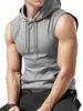 Camiseta Deportiva sin Mangas con Capucha de Color Sólido Ajustada para Hombre, Moda Fitness, para Exportación, Comercio Transfronterizo
