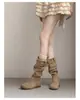 Botas Altas Vaqueras Planas Versátiles de Ante Vintage 2026 Otoño/Invierno Adelgazantes de Punta Redonda para Mujer con Diseño Fruncido