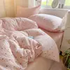 Juego de Cama de Hilo Puff de Cuatro Piezas con Diseño de Color Contrastante Estilo Ins, Funda de Edredón, Sábana Bajera, Juego de Tres Piezas para Cama Individual de Dormitorio Estudiantil