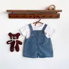Conjunto de Macacão Jeans para Bebê Romper de Verão Fino com Camiseta de Manga Curta Macacão Conjunto de Duas Peças Macacão