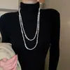 Colar Shijia Pérola Multicamadas Empilhável para Mulheres, Versátil, de Alta Qualidade, Luxo Leve, Corrente Elegante para Suéter, Colar Longo de Outono e Inverno
