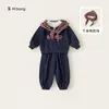 Bangxuan Huzhou Zhili Ropa Infantil Ropa Deportiva para Bebé Niña Chal de Punto Conjunto de Dos Piezas para Niñas Sudadera Conjunto Infantil