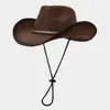Chapéu Cowboy Ocidental Retro Gradiente Aba Curvada Verão Novo Estilo Decoração de Strass Praia Outdoor Proteção Solar Sombra Chapéu de Palha