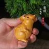 Ratón de Madera de Ciprés Tallado Adornos Ratón del Zodiaco de Sándalo Verde Pieza de Mano Ratón Pequeño Lindo Regalo de Cumpleaños para Niños