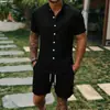 Conjunto casual de 2 piezas para hombre, nuevo en Amazon para el verano: Conjunto de Camisa de Manga Corta Lisa Texturizada y Shorts