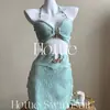 Estilo Pura Pasión de Playa Primavera y Verano Menta Nuevo Traje de Baño Dividido Cubre Carne, Conjunto de Tres Piezas Mambo Blanqueador para Resort Azul