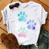 Blusas Femininas Transfronteiriças Patas de Animal Coração Dropshipping Letras Moda Retrô Camiseta Feminina Manga Curta