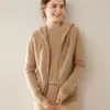 Nuevo Cárdigan de Punto de Cachemira para Mujer Otoño e Invierno Top Sudadera Chaqueta de Manga Larga Holgada Ajustada con Cremallera y Capucha