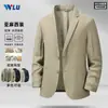 Traje de Lino Hielo de Verano para Hombre, Delgado, Transpirable, Resistente a las Arrugas, Versátil, Casual, Negocios Ligeros, Chaqueta de un Botón Holgada