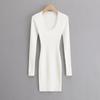 Amazon Elegante Chic Primaveral Estilo Coreano Nuevo para Mujer Cuello en U Grande Ajustado Sexy de Punto Manga Larga Vestido