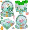 Vajilla para Fiesta de Cumpleaños de Tortuga Marina con Temática Oceánica, Platos con Patrón de Tortuga Marina, Servilletas y Vasos con Animales Marinos