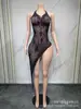 Saia Irregular Gola Halter Costas Nuas Transfronteiriça Brilhante Strass Aniversário Festa de Coquetel Vestido de Noite Performance Vestido Longo Fantasia