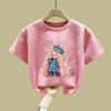 Playera de Manga Corta de Algodón Puro para Niñas Mayores, Nueva Moda de Verano, Top Rosa Trendy para Niñas