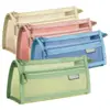 Estuche de malla de doble capa simple, bolsa transparente visible para almacenamiento de papelería estudiantil, bolsa de malla para lápices con compartimentos