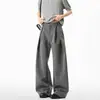 Pantalones plisados de corte A, tridimensionales, estilo americano, nueva colección de otoño, unisex, pantalones largos casuales de pierna ancha con efecto adelgazante