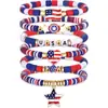 Pulsera para Mujer del Día de la Independencia Americana de Venta Caliente Transfronteriza 4 de Julio EE. UU. 8 Juegos de Pulseras Apilables de Cerámica Blanda Decoraciones