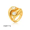 Anillo Transfronterizo Europeo y Americano de Oro de 18K Incrustado con Circonita Anillo Diseño de Línea Geométrica Joyería de Anillo Abierto Versátil para el Día a Día