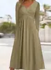 Vestido cruzado de punto para mujer, nuevo, otoño e invierno 2025, cuello en V, manga larga, plisado cruzado, cintura alta, falda suelta de alta gama