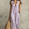 2026 Sitio Web Independiente Europeo y Americano Amazon Aliexpress Nuevo Vestido Largo Estampado Rayado de Mangas Acampanadas Estilo Bohemio Primavera y Verano