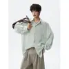 Camisa de Manga Larga para Hombre, Chaqueta Ligera de Lino Transpirable Color Azul Glaciar, Atuendo Dopamina de Seda Hielo para Proteger del Sol en Verano, Blanco